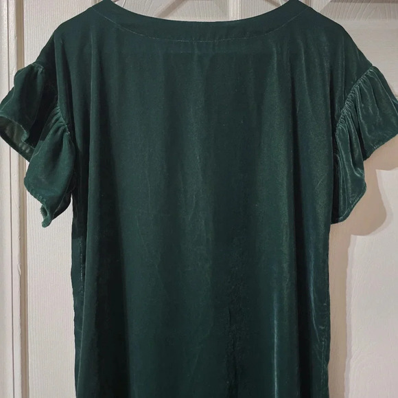 Gap Hunter Green Velvet Shift Mini Dress, Short Ruffle Sleeves, Crewneck, EUC! - Picture 7 of 11